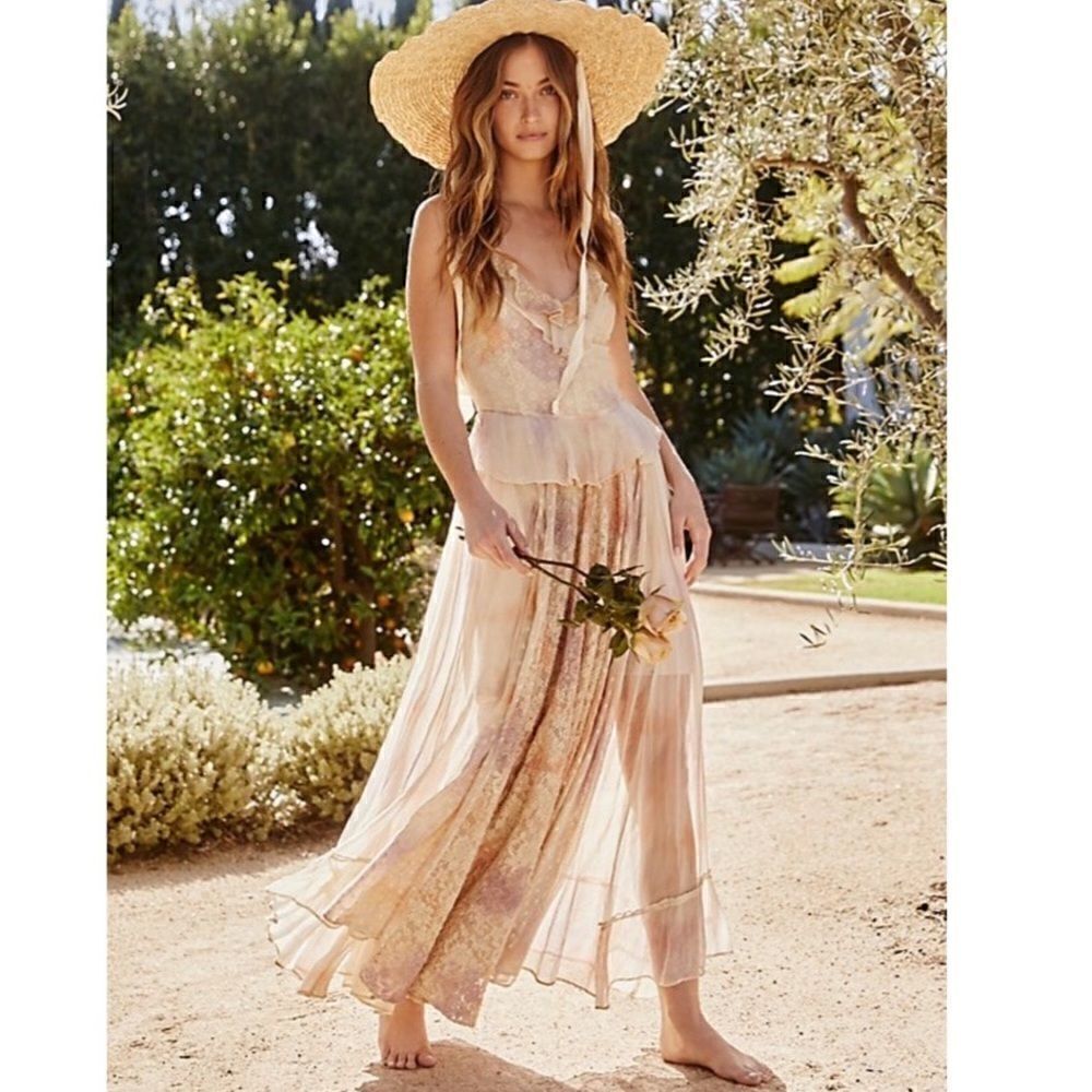 💯 New FREE PEOPLE Washed Ashore Maxi Dress